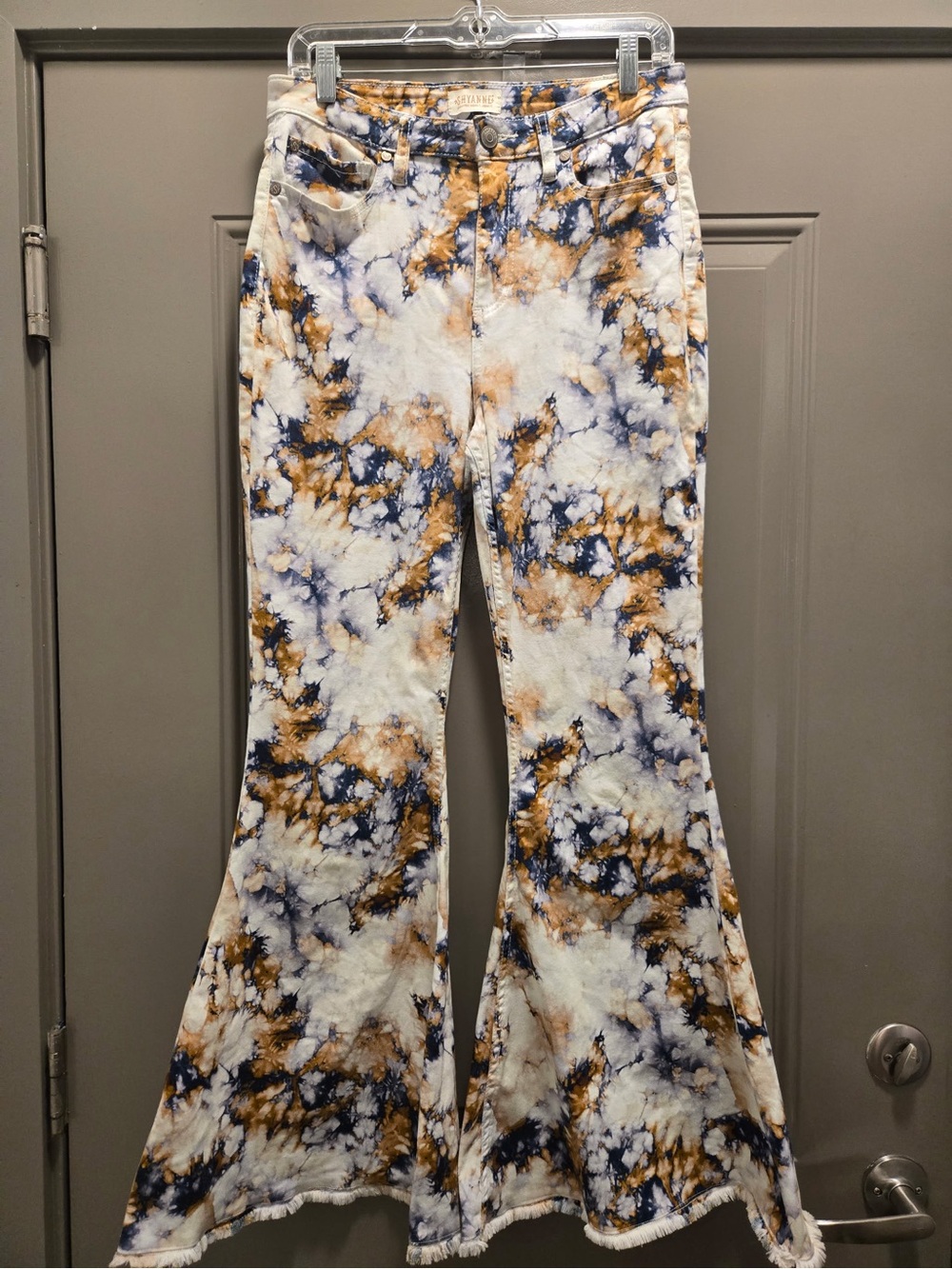 Shyanne Tie-Dye Flared Jeans in Navy & Mustard